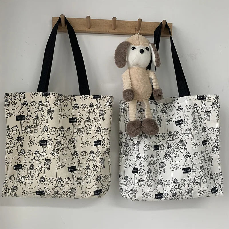 Large Canvas Bag Women's Shoulder Totes Female Embroidery Shopping Bag