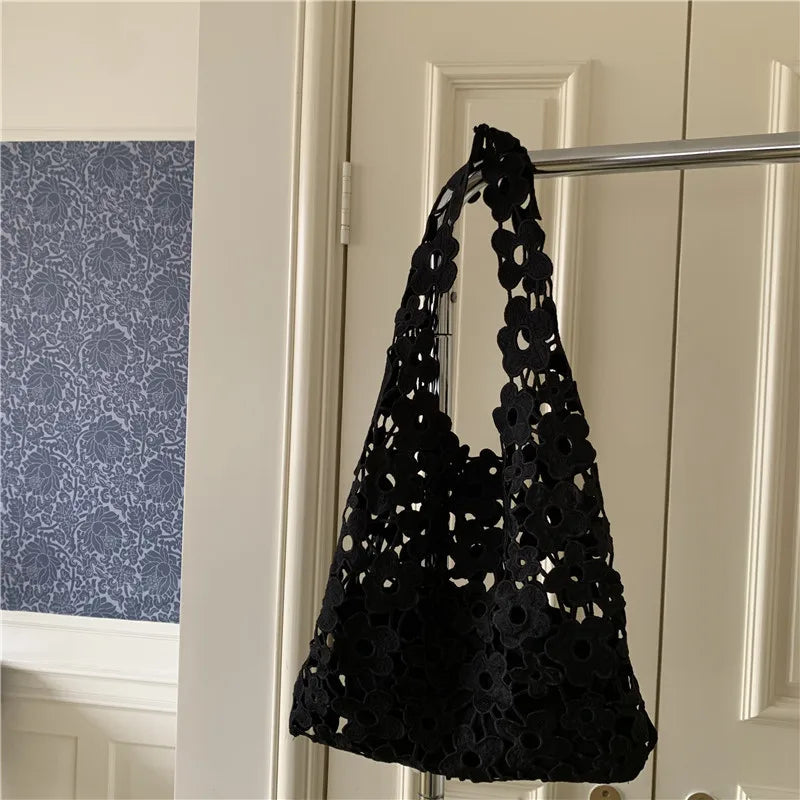 Leisure Shoulder Bag Woven Lace Flower Crochet Hook Cotton Handbags