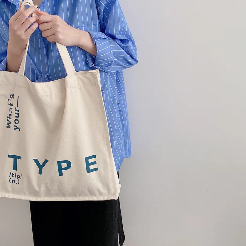 Letter Printing Canvas Bag Square Leisure Totes Large Capacity Student Schoolbag