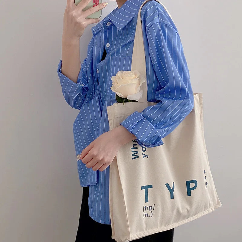 Letter Printing Canvas Bag Square Leisure Totes Large Capacity Student Schoolbag