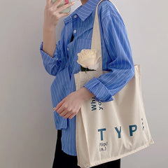 Letter Printing Canvas Bag Square Leisure Totes Large Capacity Student Schoolbag
