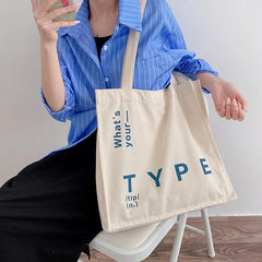 Letter Printing Canvas Bag Square Leisure Totes Large Capacity Student Schoolbag