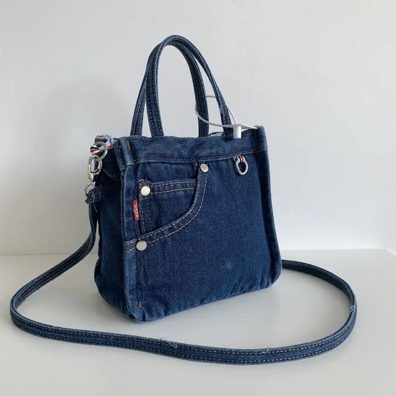 Mini Denim Shoulder Bag Zipper Handbag Portable Tote Bag