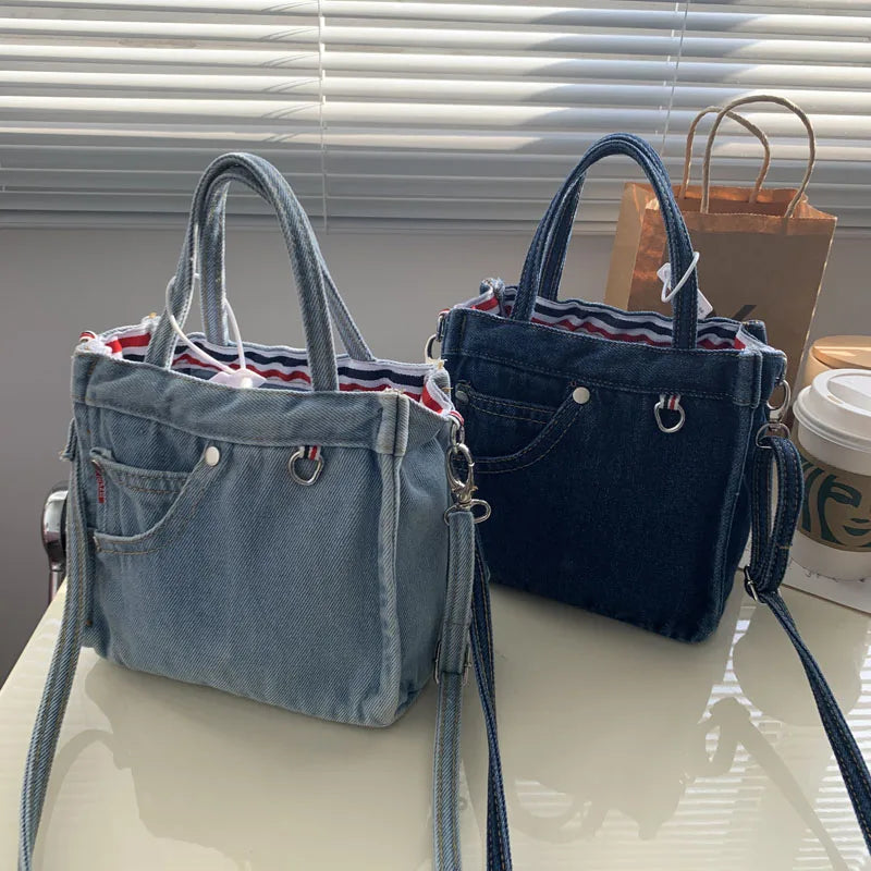 Mini Denim Shoulder Bag Zipper Handbag Portable Tote Bag