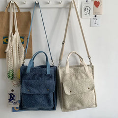 Fluffy Shoulder Bag Zipper Purse Cashmere Tote Solid Messenger Bags For Women