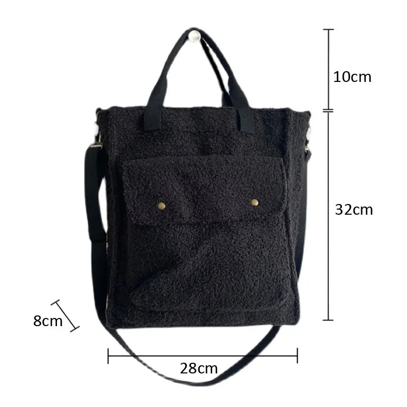 Fluffy Shoulder Bag Zipper Purse Cashmere Tote Solid Messenger Bags For Women