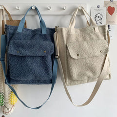 Fluffy Shoulder Bag Zipper Purse Cashmere Tote Solid Messenger Bags For Women