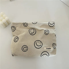 Smiley Face Corduroy Cosmetic Bag Dot Toiletry Bags Wallet