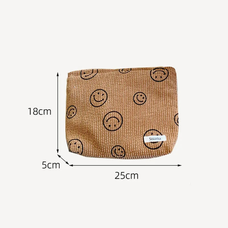 Smiley Face Corduroy Cosmetic Bag Dot Toiletry Bags Wallet