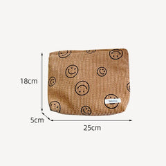 Smiley Face Corduroy Cosmetic Bag Dot Toiletry Bags Wallet
