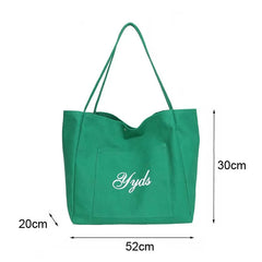 Large Capacity Women's Shoulder Bag College Style Cotton Canvas Handbag