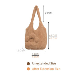 Plush Winter Shoulder Bag Large Tote Satchel Purse Lambs Wool Shopping Bags