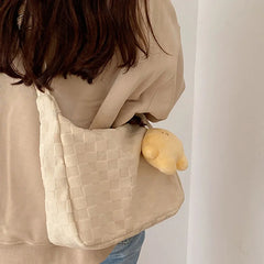 Plaid Shoulder Bag Large Capacity Soft Cloth Crossbody Bag