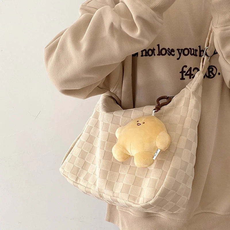 Plaid Shoulder Bag Large Capacity Soft Cloth Crossbody Bag