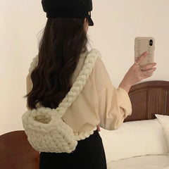 Women Wool Knitted Backpack Crochet Handbag Shoulder Purse Candy Bag