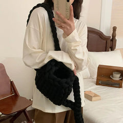 Women Wool Knitted Backpack Crochet Handbag Shoulder Purse Candy Bag