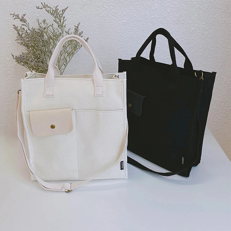 Canvas Tote Girl Casual Shopper Handbag Solid Schoolbag