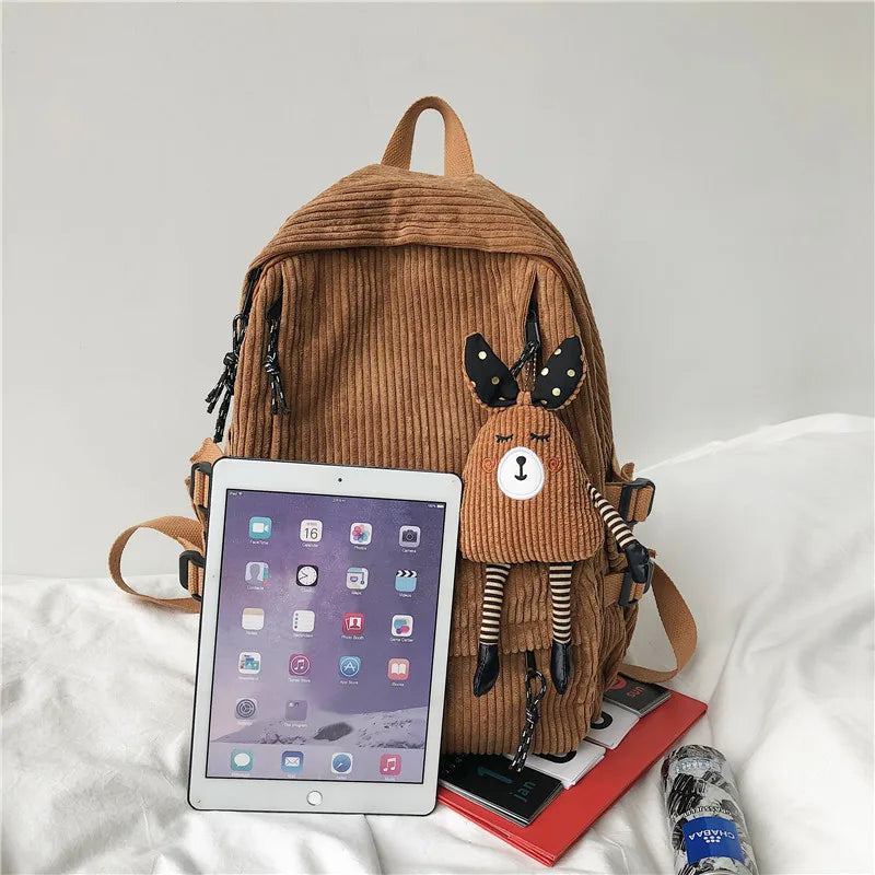 Corduroy Women's Backpack for School Girls