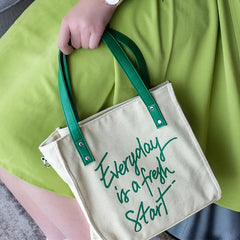 Women's Canvas Tote Cotton Shoulder Bag Letter Printed Square Messenger Bag