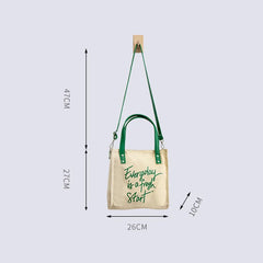Women's Canvas Tote Cotton Shoulder Bag Letter Printed Square Messenger Bag
