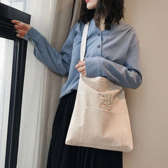 Corduroy Shoulder Messenger Bag Canvas Ladies Casual Totes Shopping Bags