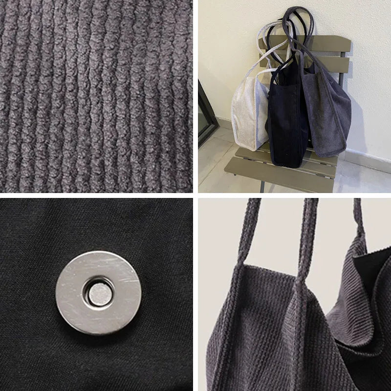 Corduroy Tote Bag Large Capacity Solid Handbag