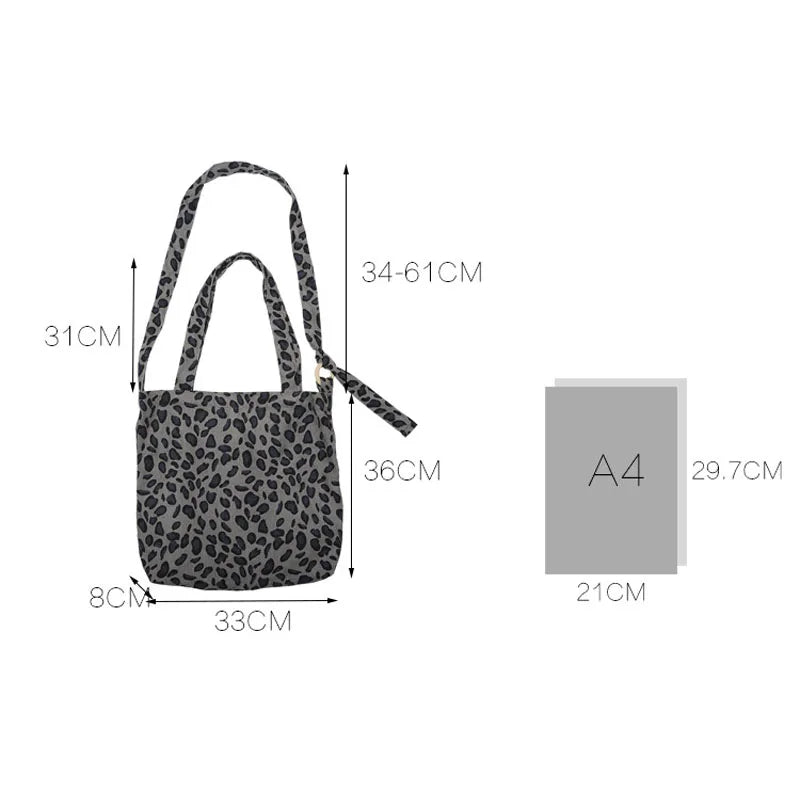 Leopard Print Corduroy Shoulder Bag Large Capacity Totes