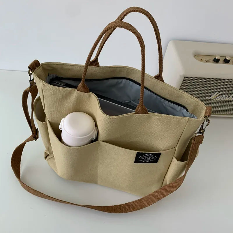 Women's Retro Large Canvas Shoulder Bag Crossbody Handbag Zipper