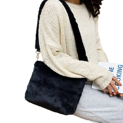 IMCUTE Square Plush Handbag Faux Fur Zipper Shoulder Bag