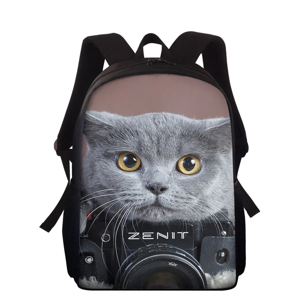 15 Inch Wisdom Cat Printing Backpack for Boys Girls