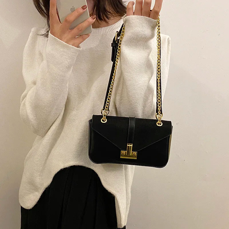 INS Women Patchwork Chain Suede Axillary Bags Handbags And Purses
