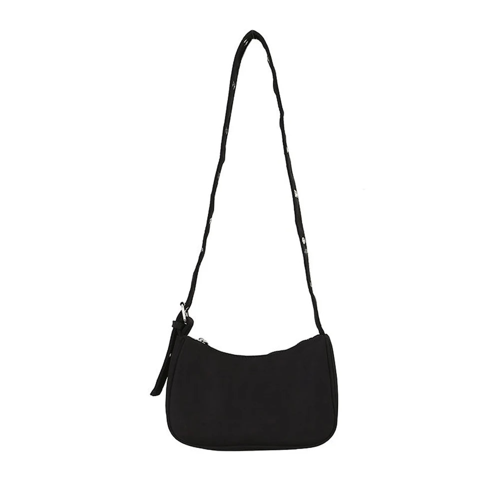 INS Women Reviet Wide Strap Shoulder Bag Casual Nylon Crossbody Travel Bag