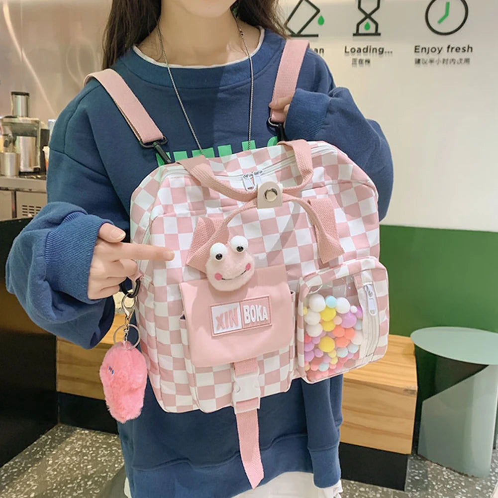 Japanese Plaid Shoulder Backpack Large Capacity Schoolbag