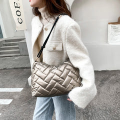Women Winter Quilted Lattice Shoulder Bag