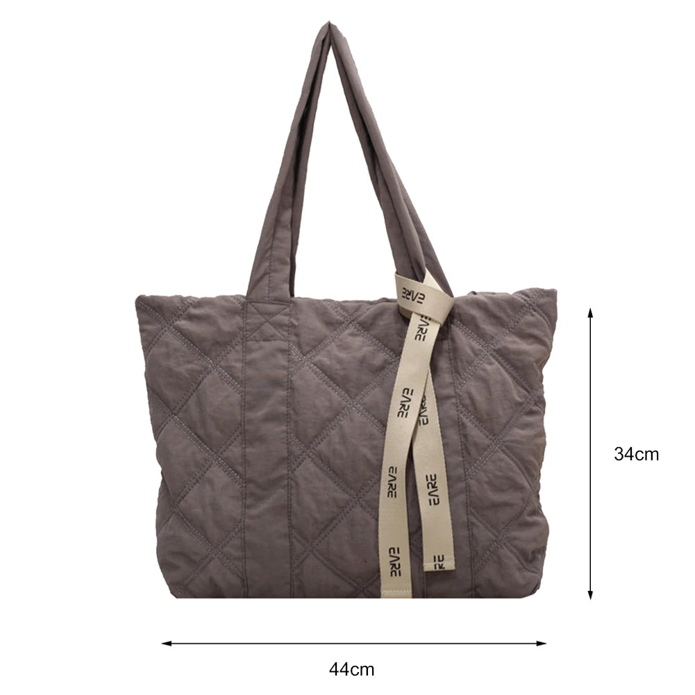 INS Women Winter Cotton Padded Shoulder Bag Nylon Quilted Tote Bags