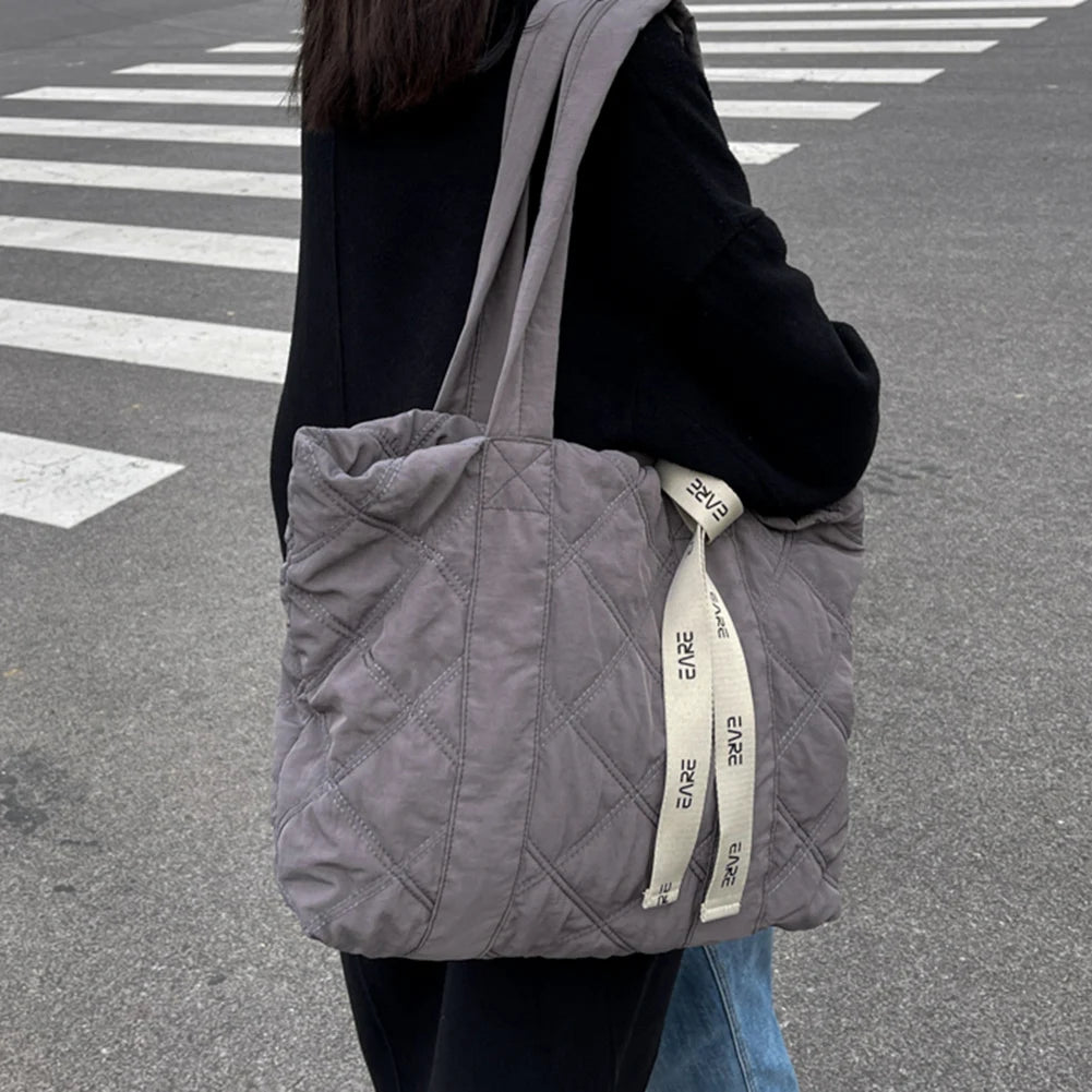 INS Women Winter Cotton Padded Shoulder Bag Nylon Quilted Tote Bags