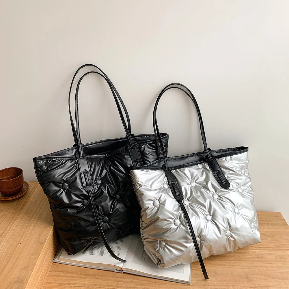 INS Women Winter Feather Down Bags Space Cotton Padded Handbags