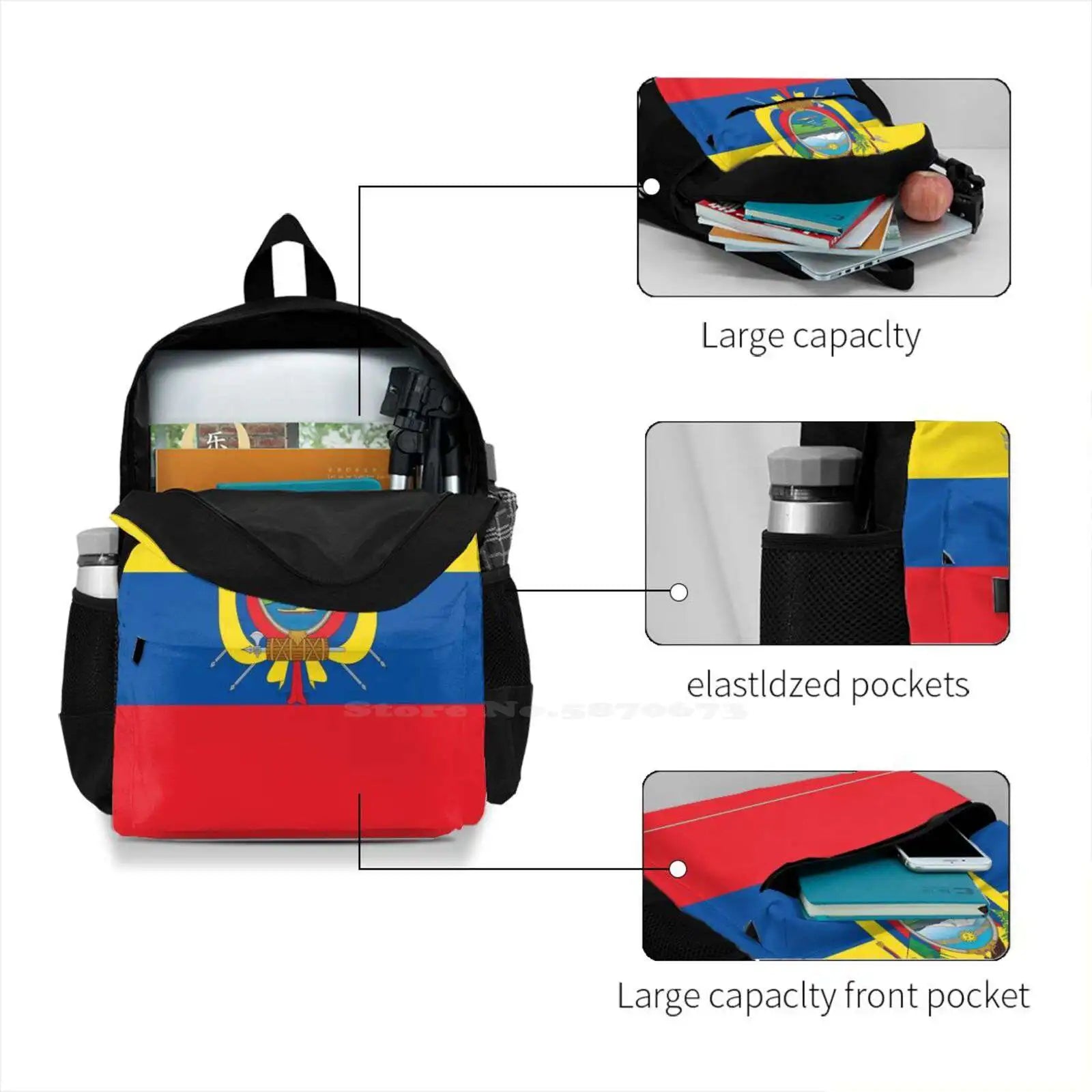 Ecuador Flag 3D Print Backpack