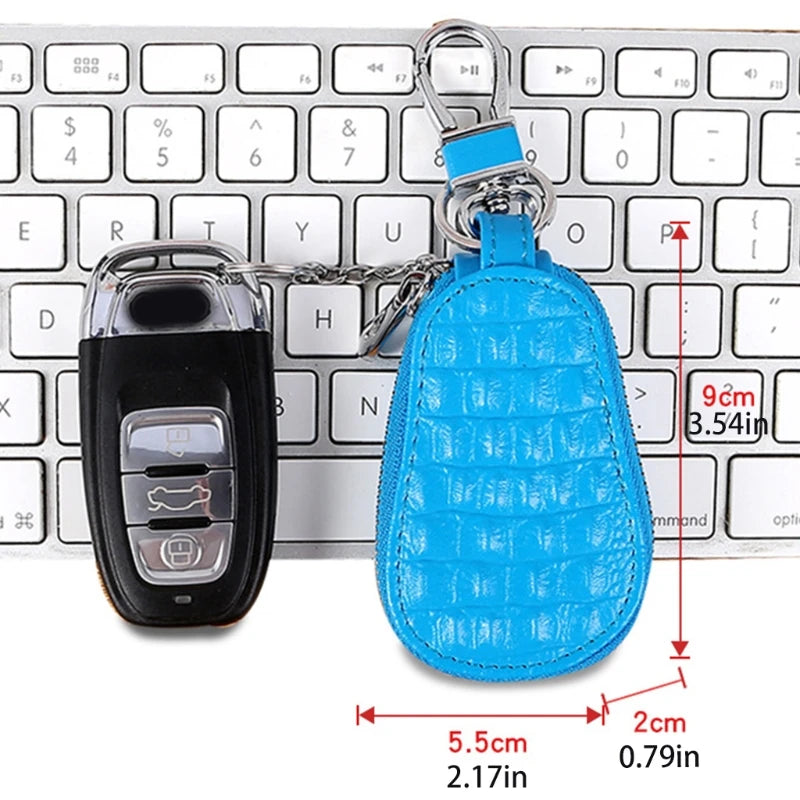 Leather Car Key Case Holder Cover Crocodile Grain Mini Bag Keychain Wallet Pouch