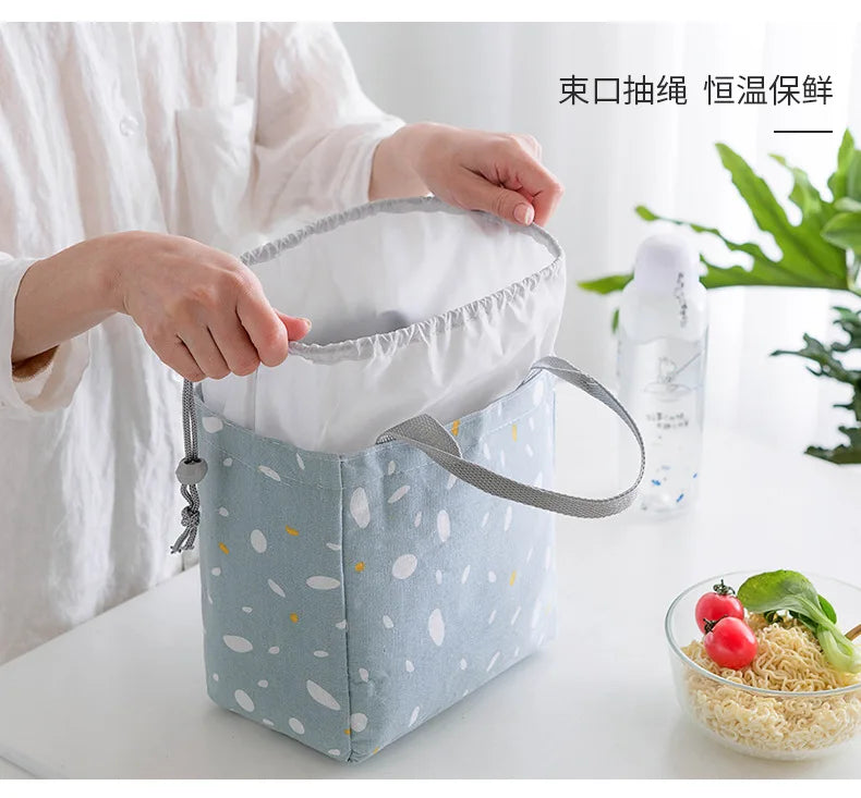 Linen Lunch Box Bag Drawstring Insulation Fresh Picnic Portab