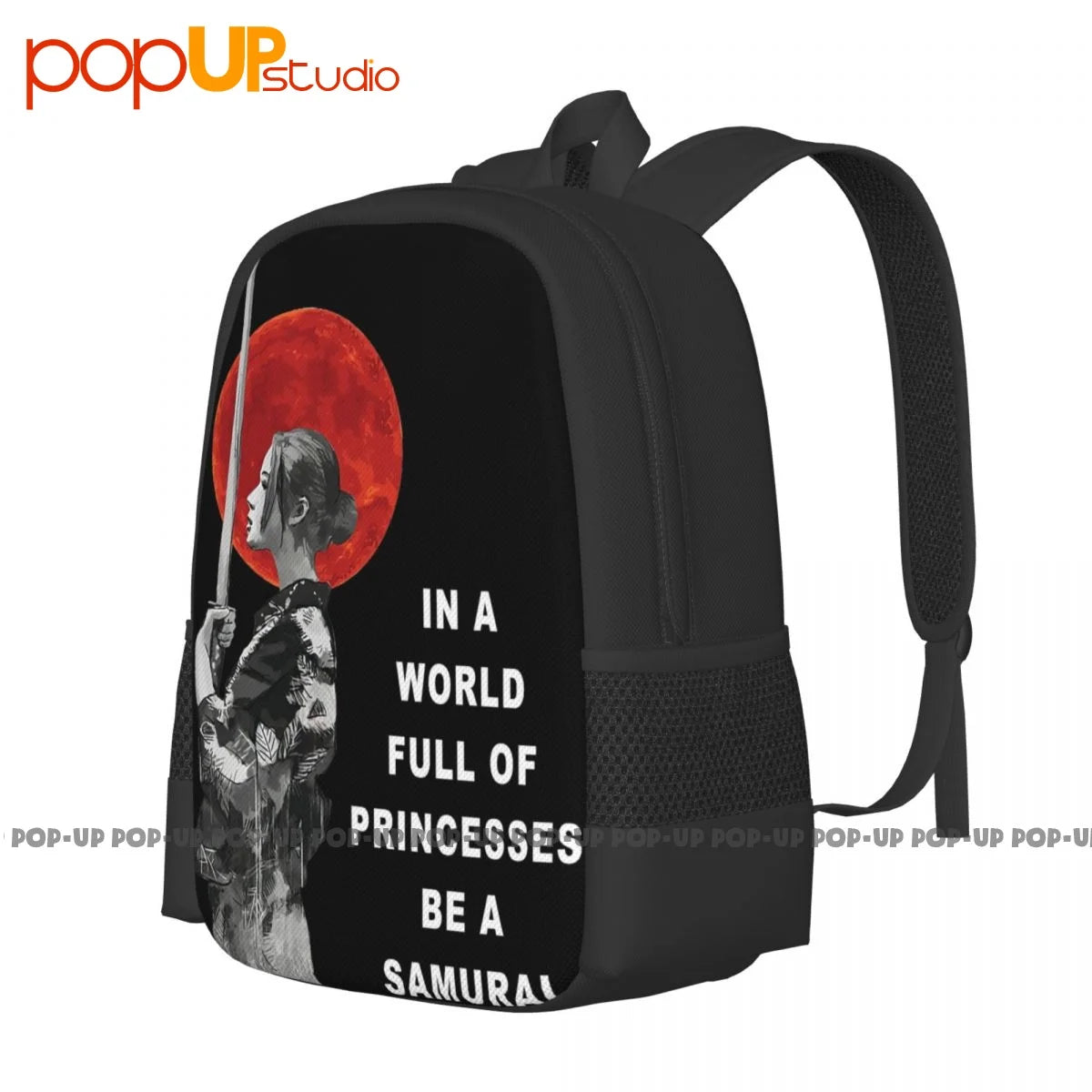 Samurai Japanese Girl Blood Moon Backpack Large Capacity Vintage