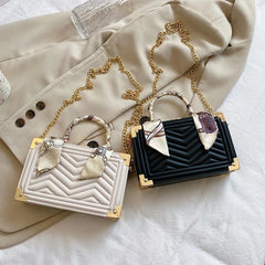 Solid Box Bag Silk Scarf Decoration Chain Messenger Dinner Bag