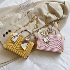 Solid Box Bag Silk Scarf Decoration Chain Messenger Dinner Bag