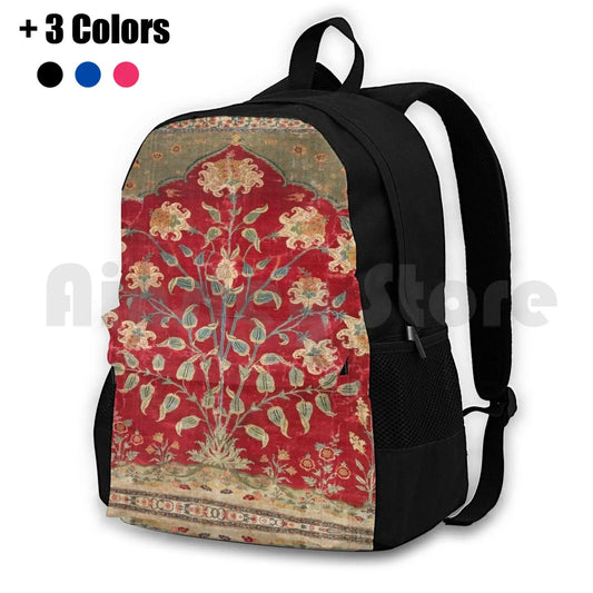 Indian Floral Rug 17th Century Fine Art Print Outdoor Hiking Backpack