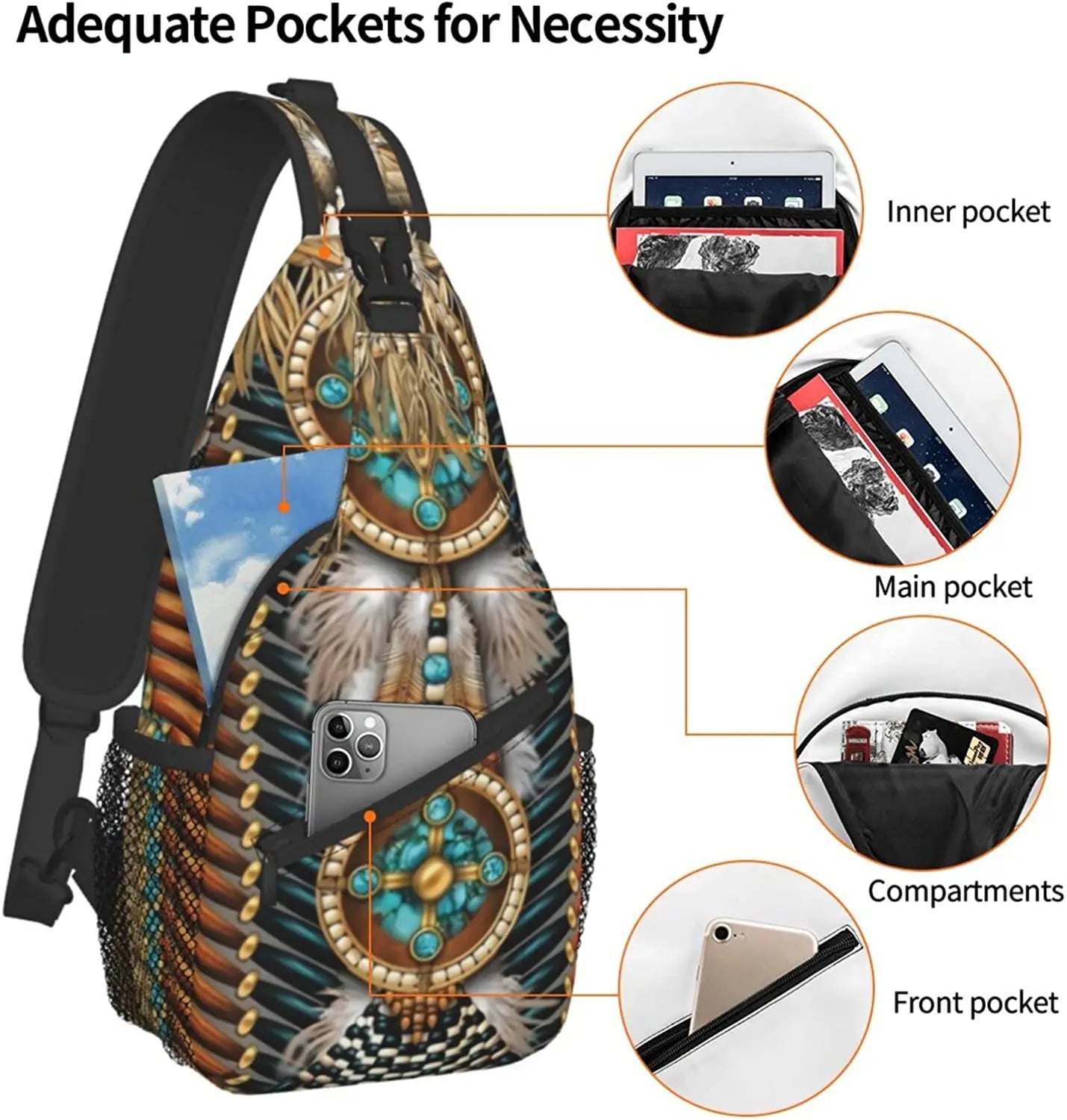 Indian Sling Backpack Crossbody Chest Daypack