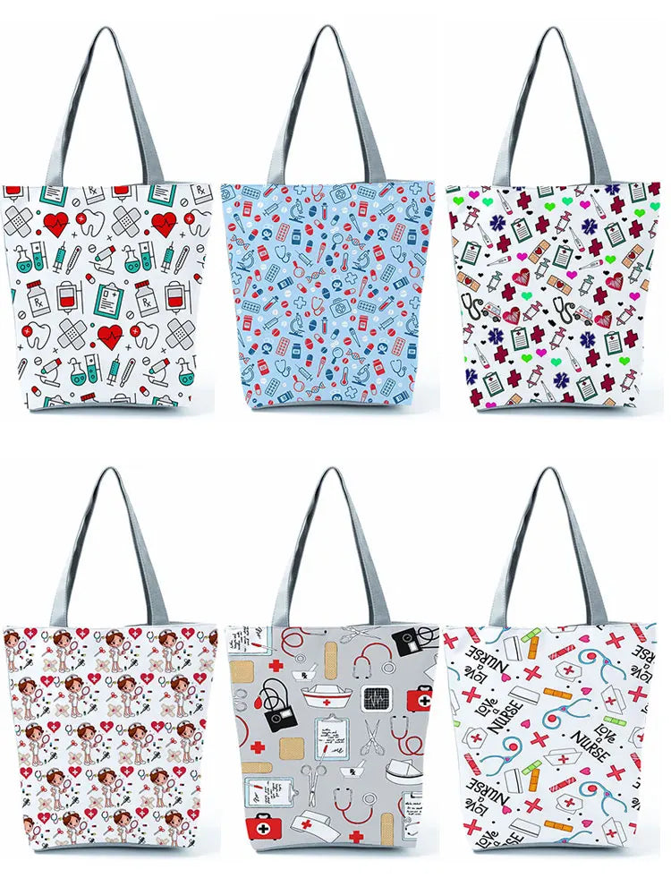 Injection Nurse ECG Pattern Handbag Eco Friendly Tote Bag