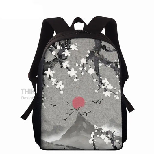 Bamboo Printing School Bag for College Girls Boys 15inch Book Backpack