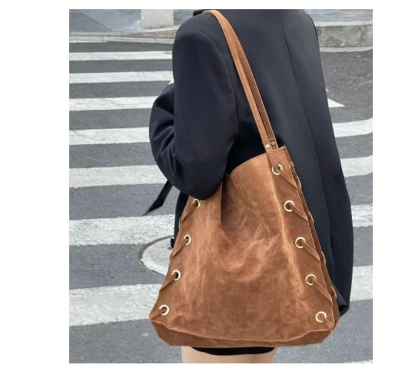 Suede Rivet Motorcycle Shoulder Bag