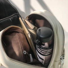 Ins PU Leather Backpacks Women Personality All-match Backpack