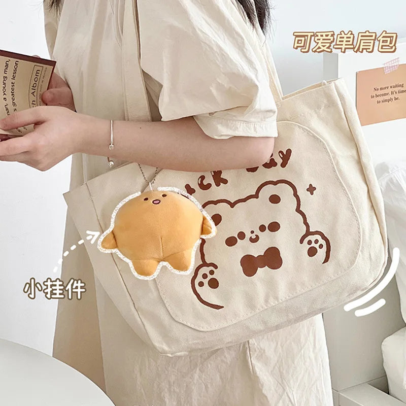 Casual Canvas Shoulder Bag for Girls - Larger Capacity Tote